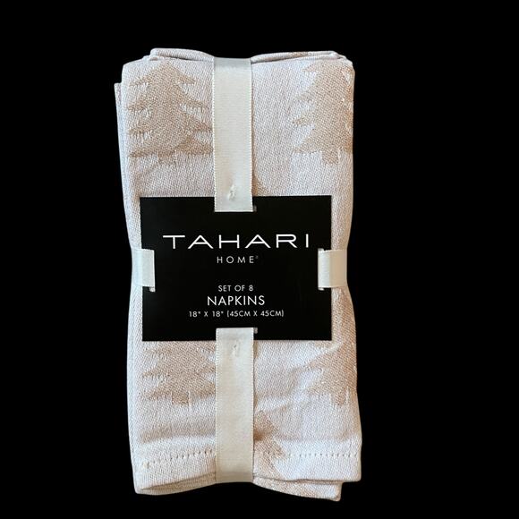 Tahari Christmas Tree Dinner Napkins 18x18 Set of 8 Pink Holiday Shimmer New - Picture 8 of 15